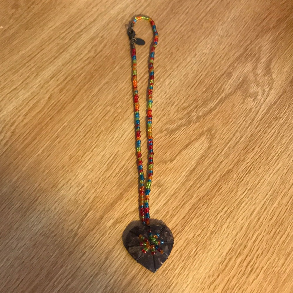 Rainbow bead heart necklace